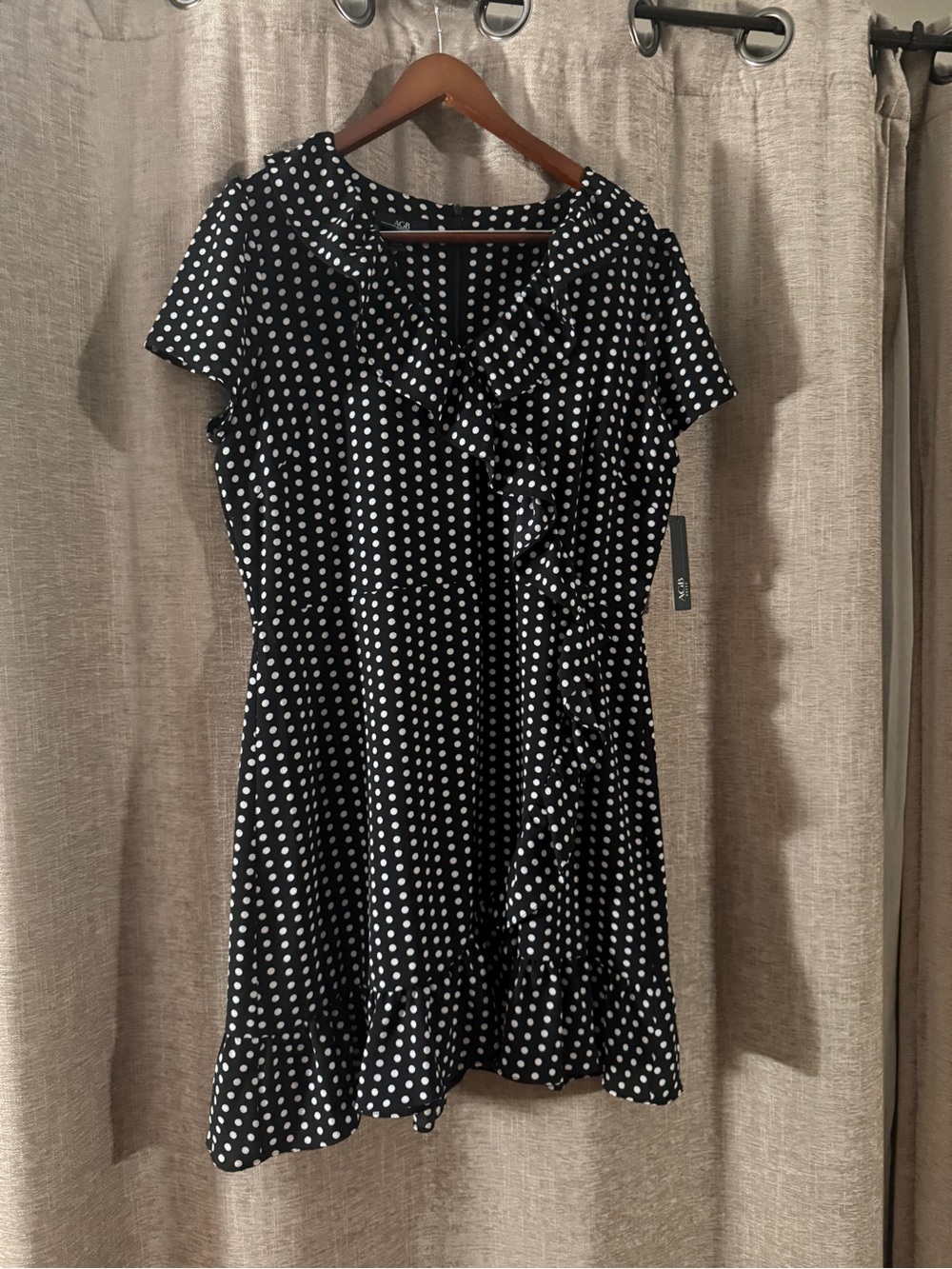 AGB Black and White Polka Dot Mini Dress with Ruffle Trim